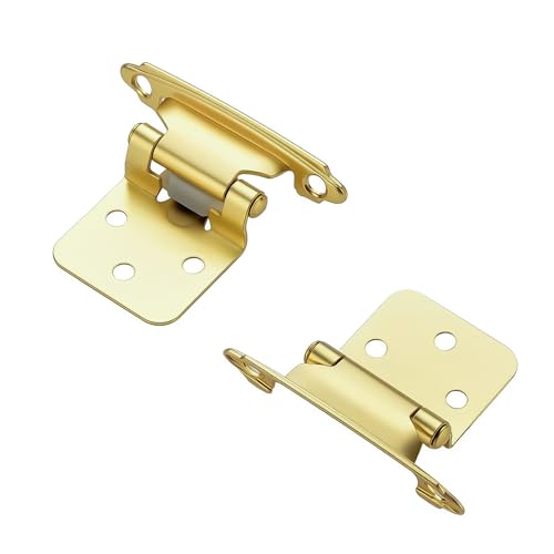 Image of Ravinte 30 Pack (15 Pairs) 1 /2 inch Overlay Cabinet Hinges, Self-Closing Semi-Concealed Face Mount, Satin Brass Decorative Hardware with Door Bumpers for Kitchen & Cupboard Doors, Gold