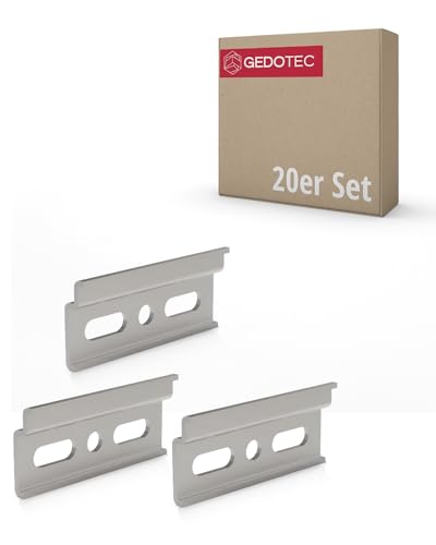 Gedotec Trägerplatte Stahl verzinkt | 20 Stück - Wand-Halterungen | Länge 60 mm | Schrank-Schiene mit Aushänge-Sicherung für Hängeschrank | Aufhänge-Schiene Oberschrank | Montageschiene