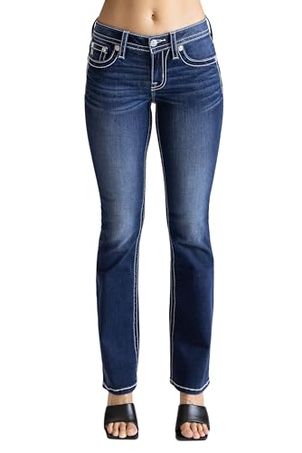 Miss Me Women's CRIS Cross Beaded Faux Flap Pockets Mid-Rise Bootcut Jeans2