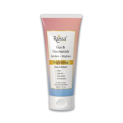 Image of Raissa Luxury Exfoliant with Rice Starch & Niacinamide | De-Tan Face Scrub for Men & Women | Hydrates, Brightens & Soothes Skin | Reduces Blemishes | 200g