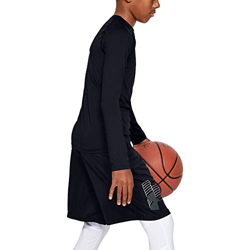 Under Armour Boys' HeatGear Armour Long Sleeve T-Shirt , Black (002)/Pitch Gray , Youth Medium