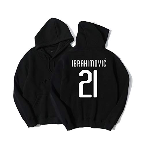 XH Zlatan Ibrahimovi? 21# Sudadera con Capucha De Fútbol Algodón Sudadera con Capucha for Hombre Tops Unisex S-XXXL (Color : Black, Size : Large)