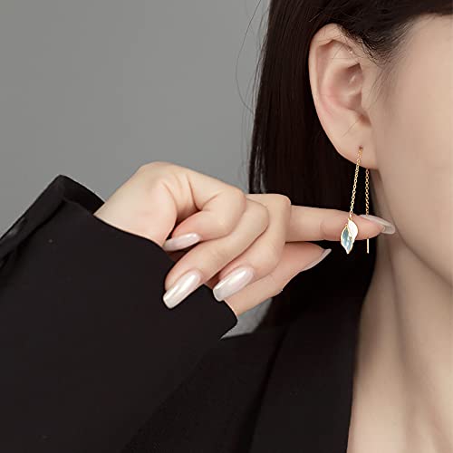 Reffeer 925 Sterling Silver Leaf Threader Earrings Tassel For Women Girls Leaf Dangle Earrings Chain Drops (B-Yellow) #TOP1