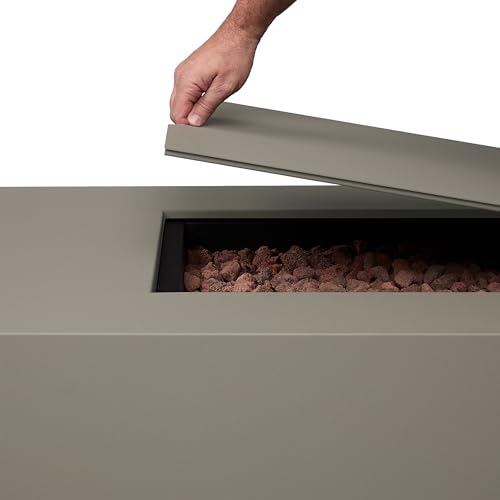Image of Real Flame Aegean 72in Rectangle Propane or Natural Gas Fire Pit Table, 65,000 BTU, Powder-Coated Steel, Push-Button Ignition, CSA Certified, Stainless Steel Burner with Lid (Mist Gray)