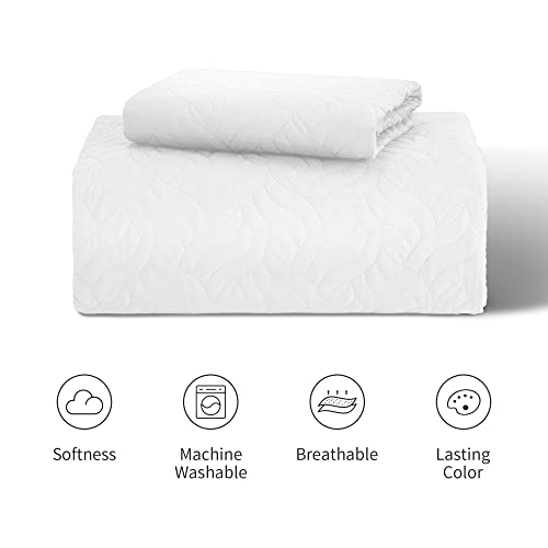 Love's cabin Twin Quilt Set White Bedspreads - Soft Bed Summer Lightweight Bedspread Comforter - Modern Style Wave Pattern Coverlet for All Season - 2 Pieces (1 Quilt, 1 Pillow Sham)