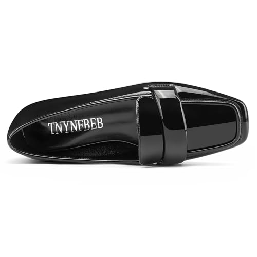 Image of TNYNFBEB Womens Square Toe Low Heel Penny Loafers Shoes Patent Leather Comfortable Slip-on Work Business Flats Shoes