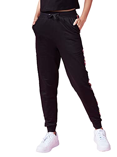 Image of The Souled Store Official Powerpuff Girls: The Trio Womens and Girls Striped Cotton Joggers Black