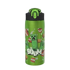 Zak Designs Minecraft Water Bottle for Travel and At Home, 19 oz Vacuum Insulated Stainless Steel with Locking Spout Cover, Built-In Carrying Loop, Leak-Proof Design (Creeper)