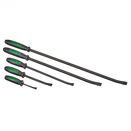 Image of Mayhew Tools 61366GN Dominator Pry Bar, Green, 5-Piece Curved | Set of 8 inch, 12 inch, 17 inch, 25 inch & 31 inch Curved Pry Bars
