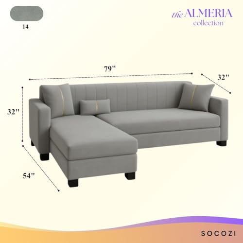 Image of SOCOZI Almeria 4 Seater LHS L Shape Sofa Set | Soft Velvet Suede Fabric | Modern Design | Plush Comfort Cushions for Living Room (Light Grey)
