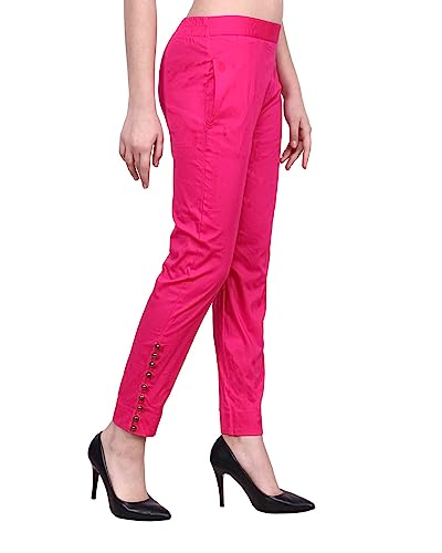 Image of POPWINGS Women Casual Mid Rise Stretchable Red Cotton Trouser