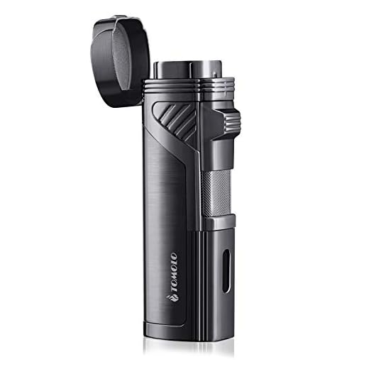 TOMOLO Torch Lighter Quadruple 4 Jet Flame Refillable Butane Cigar Lighter with Cigar Punch,Gift Box(Gunmetal)