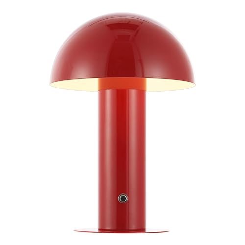 JONATHAN Y JYL7115G Boletus 10.75" Contemporary Bohemian Rechargeable/Cordless Iron Dimmable Integrated LED Mushroom Table Lamp, Red, for Desk, Bar Console, Vanity