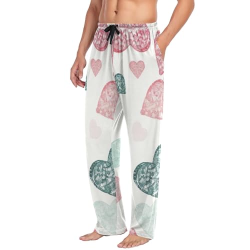 Men's Pajama Pants Hearts Print Sleep Pajama Lounge Pant with Pockets, Elastic Waistband4