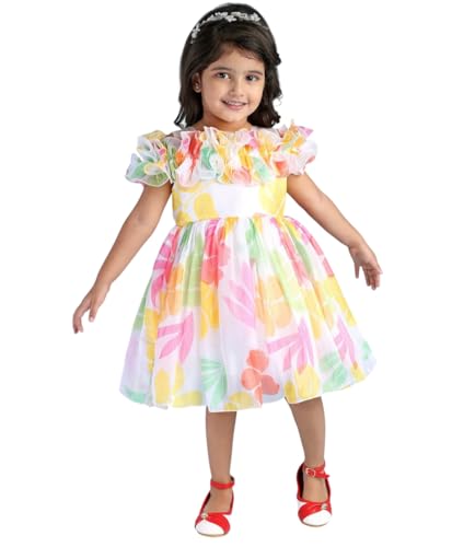 Image of Buy & Try Beautiful Off Shoulder Printed Georgette Birthday Dress for Baby Girls | Stylish Outfit for Kids | Comfortable & Trendy Off Shoulder Dress for Special Occasions