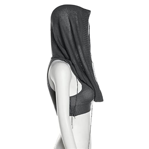 Image of Women Knitted Hoodie Sweater Vest Sexy Sleeveless Hollow Out Hooded Crop Top Streetwear Rave Oufit