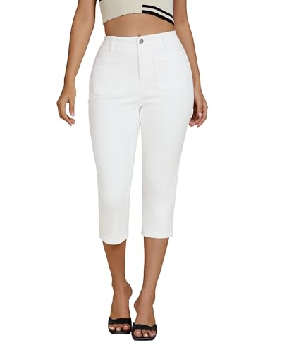 luvamia Capris Jeans for Women Trendy High Waisted Patch Pocket Casual Summer Cropped Stretchy Denim Skinny Capri Pants