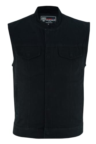 Vance Leather Men's Black Denim Collarless Club Vest with Conceal Carry Pockets2