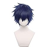 XiongXiongLe Short Curly Navy Blue Wig Cosplay Anime Happy Ensemble StarsSazanami Jun Men Costume Heat Synthetic Hair Wigs for Boy Party Festival Halloween Comic Con(Sazanami Jun)