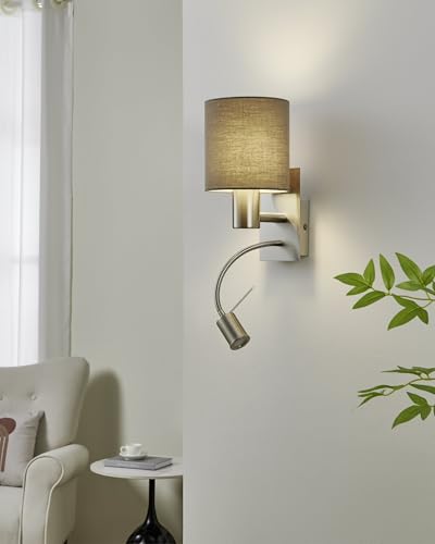 Eglo Aplique de pared textil moderno lampara de noche LED gris para pasillo 3