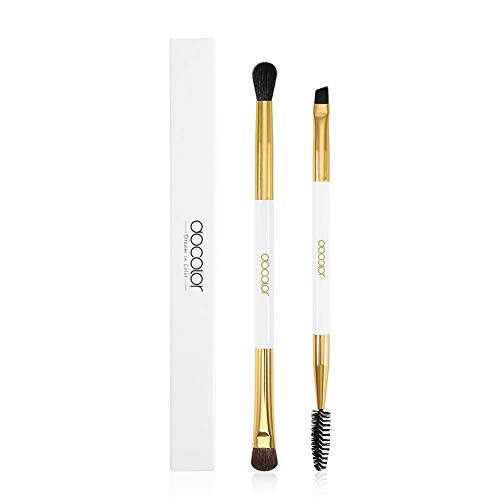 Docolor Pinceau de Maquillage 2 Pièces Professionnel Brosse à Sourcils et en Spirale Double Extrémité avec Pinceaux Maquillages Yeux(Blanc et Doré)