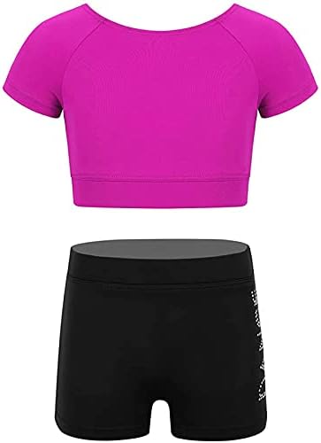 TAIKMD Kids Girl’s 2-Piece Gymnastics Dance Outfit Active Set Racer Crop Top with Shorts Cloth Sport Athletic Swimsuit Suit