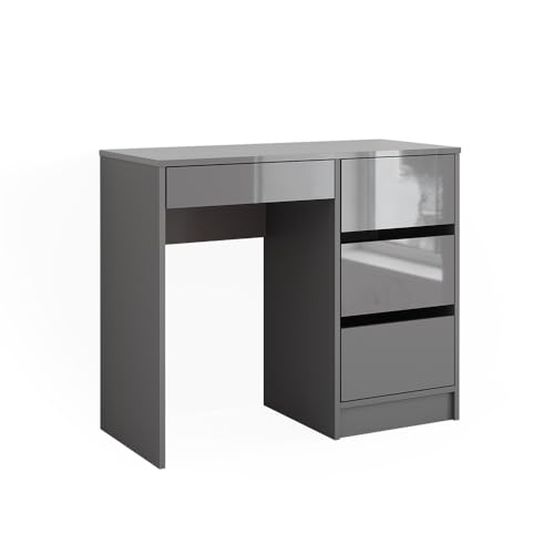 Vicco Schreibtisch Sherry, Grau Hochglanz, 90 x 40 cm mit Schubladen, geeignet zur platzsparenden Nutzung in kleinen Arbeitsbereichen
