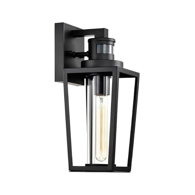 Edvivi Outdoor Wall Lights Exterior, Dusk to Dawn Motion Sensor Outdoor Lighting Fixture, Matte Black Waterproof Outside Porch Light with Clear Glass for Patio Garden Garage Entryway, 13.75 in. H