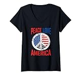 Photo Gallery donna peace love america bandiera americana patriottica usa 4 luglio maglietta con collo a v Photo Gallery donna peace love america bandiera americana patriottica usa 4 luglio maglietta con collo a v