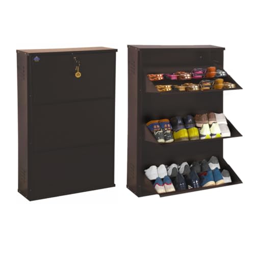 Image of DELITE KOM 29 inch Wide, 6 Shelf Metal Shoe Rack Wall Mounted for Home with Central Lock | Holds Upto 24 Shoes or 36 Slippers Pair | Double Decker, 1Yr Warranty, (41x29x8, Coffee), DIY, Space Saver