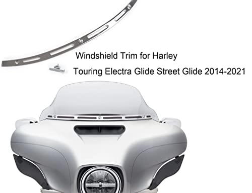 Image of Polished Stainless Steel Slotted Windshield Windcreen Trim Batwing Compatible for 14-21 Harley Touring Electra Street Glide FLHX Tri Glide Ultra Limited FLHTCUTG FLHX FLHTC CVO 2014-2021