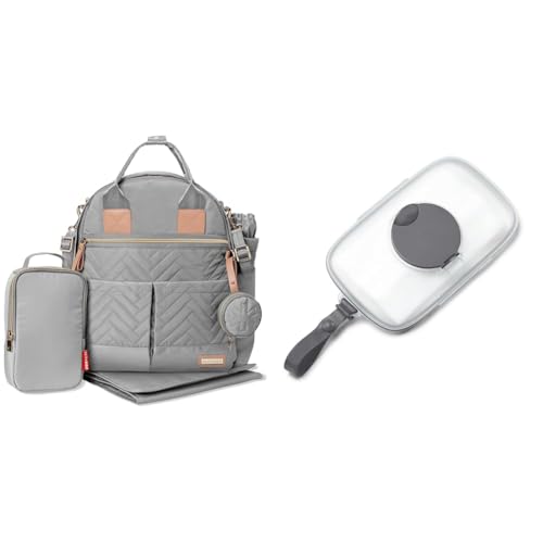 Image of Skip Hop 6-in-1 Diaper Backpack Set with Changing Pad, Stroller Straps, Bottle Bag, Pacifier Pocket and On-The-Go Wipes Dispenser