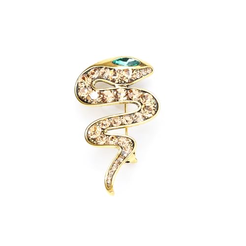 Image of Gold Snake Brooches Pins for Women Men Statement Snake Enamel Lapel Pins Crystal Rhinestone Accessories Powerful Animal Insect Clothing Coat Jacket Lapel Jewelry Gifts