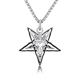 Sigil of Baphomet Cadena, colgante de cabeza de cabra de Satanás, plata de ley 925, pentagrama, collar colgante de cabra, joyas regalos para hombre, Plata esterlina