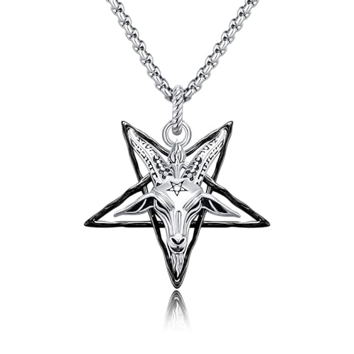 Pendentif chèvre Sigil de Baphomet collier en argent style rock biker