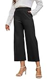 Rasutina Women's Wide Leg Capri Pants Black Work Cropped Pants High Waisted Crop Palazzo Casual Summer Capris