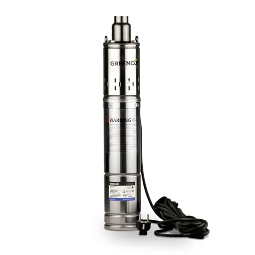 GREENCUT BAS550C Bomba de Agua Sumergible 550 W (~0,75 CV) Ideal Pozos Profundos Caudal Máx de 30 L/min y Altura de Bombeo hasta 50m Potente, Acero Inoxidable, Fácil Instalación, Riego Doméstico