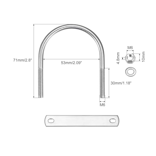 Image of uxcell Round U-Bolts, 2 Sets 53mm(2.09 inch) Inner Width 71mm Length M6 304 Stainless Steel U Clamp Bolt with Nuts Washers and Plates, for Boat Trailer