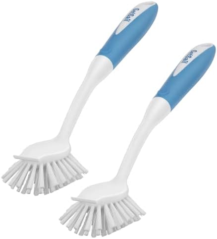 SetSail Dish Brush with Handle, 2 Pack Stiff Bristles Dish Scrubber with Built-in Scraper Dish Scrub Brushes for Cleaning Dishes, Pots and Pans, Kitchen Sink
