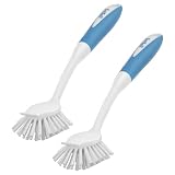 SetSail Dish Brush with Handle, 2 Pack Stiff Bristles Dish Scrubber with Built-in Scraper Dish Scrub