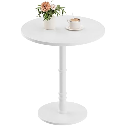Image of Homleke 16" Round Side Tables, Solid Wood Pillar with Wood Top & Base, Small Drink Accent Table for Living Room, Bedroom, Sofa & Office, Easy Assembly, White
