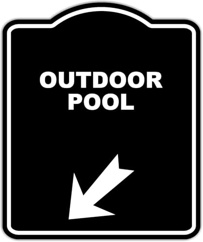 OUTDOOR POOL Black Sign Arrow Down Left Aluminum Composite Sign 15 x 18 inches