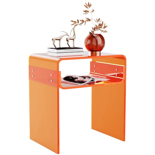 solaround Table d'appoint en acrylique transparent à 2 niveaux - Pour salon, chambre à coucher, décoration d’intérieur - Orange