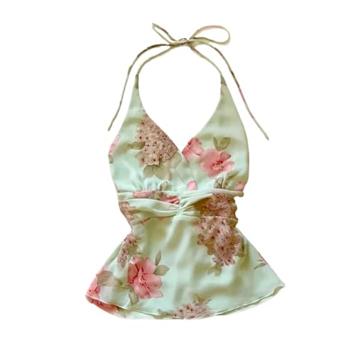 Flower Spaghetti Strap Tank Top Women 2000s Cute Summer Cami Y2k Grunge Vintage Coquette Clothes