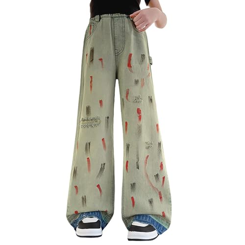 Cute Baggy Ripped Jeans for Girls Y2K Wide Leg Loose Denim Pants Elastic Straight Leg Jeans Casual Preppy Clothes