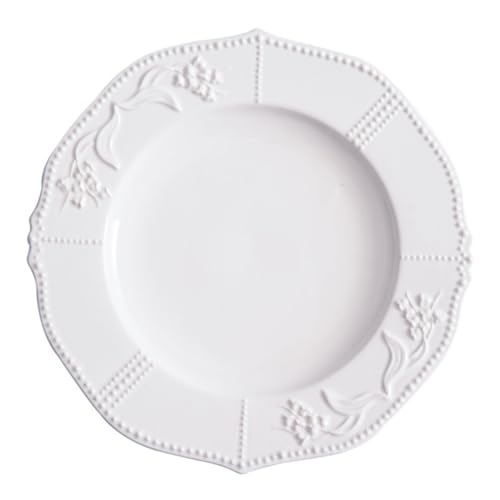 Livmorx 高級ホワイトセラミックエンボススズラン 深型皿セット ウエスタン 雰囲気演出デザート・パスタ用 ホームプラント用深皿アメリカンスタイル フリル飾り料理皿お菓子用 ホームおかず柄 (9インチ)