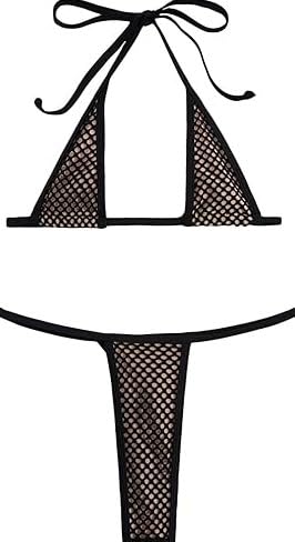m.a.1 Women's Fishnet Triangle Bikini Set, Black and White Pattern, 2 Piece-picture-21