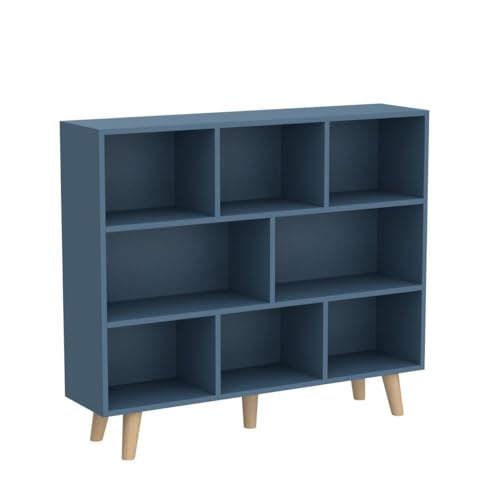 Image of IOTXY Wooden Open Shelf Bookcase - 3-Tier Bookshelf with Legs, Bright Blue