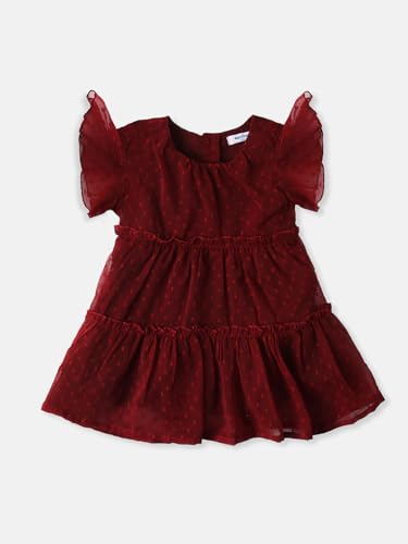 Image of Nautinati Baby Girls Flared Frock with Flutter Sleeves | Age 0-3 Years