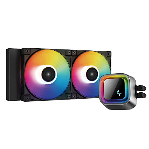 DeepCool LS520, Refrigerador Líquido de Alto Rendimiento para CPU, 2X120mm Ventilador PWM A-RGBde 120mm con Función Auto-RGB, Placa de Logotipo Personalizable, LGA1700 y AM5 Compatible Cover